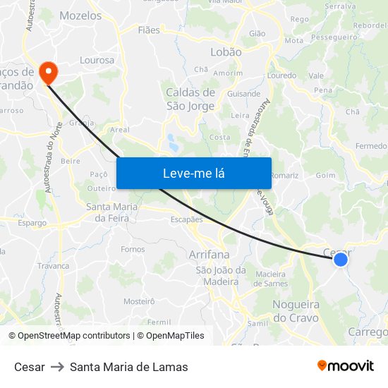 Cesar to Santa Maria de Lamas map
