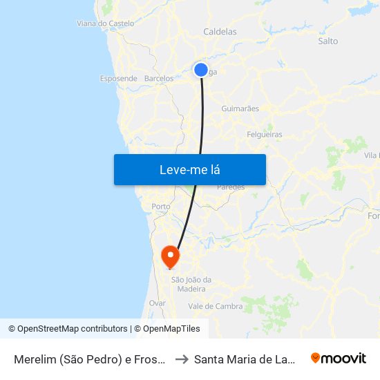 Merelim (São Pedro) e Frossos to Santa Maria de Lamas map