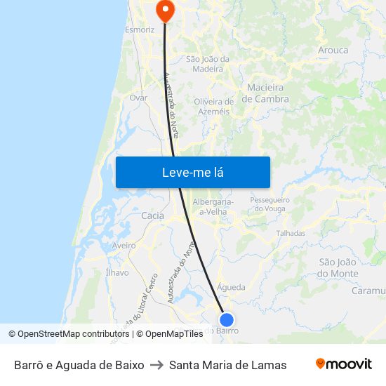 Barrô e Aguada de Baixo to Santa Maria de Lamas map