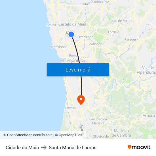 Cidade da Maia to Santa Maria de Lamas map