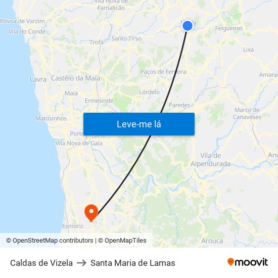 Caldas de Vizela to Santa Maria de Lamas map