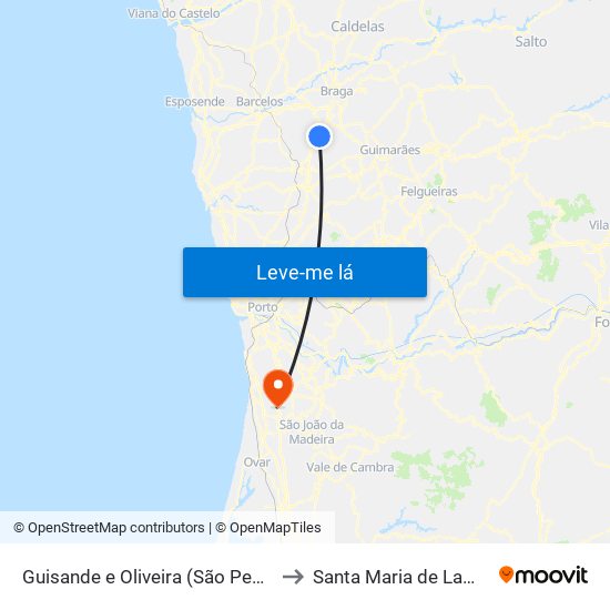 Guisande e Oliveira (São Pedro) to Santa Maria de Lamas map