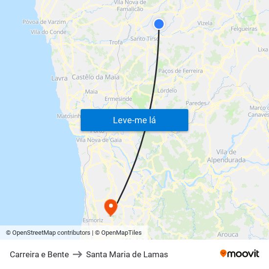 Carreira e Bente to Santa Maria de Lamas map