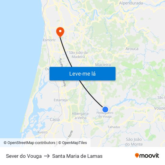 Sever do Vouga to Santa Maria de Lamas map