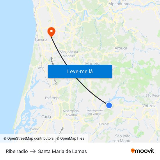 Ribeiradio to Santa Maria de Lamas map