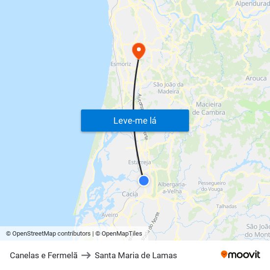 Canelas e Fermelã to Santa Maria de Lamas map