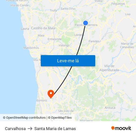 Carvalhosa to Santa Maria de Lamas map