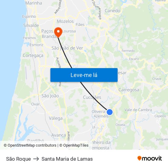 São Roque to Santa Maria de Lamas map