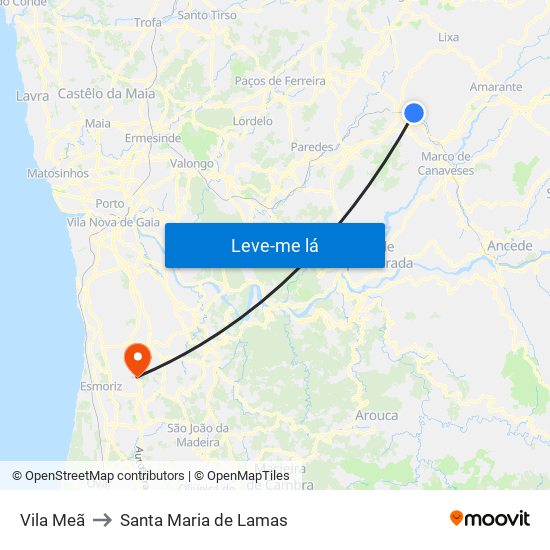 Vila Meã to Santa Maria de Lamas map