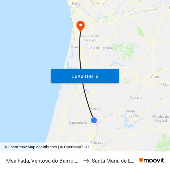 Mealhada, Ventosa do Bairro e Antes to Santa Maria de Lamas map