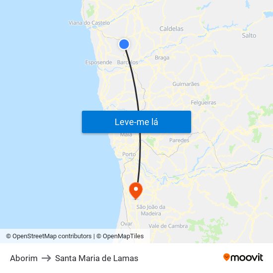 Aborim to Santa Maria de Lamas map