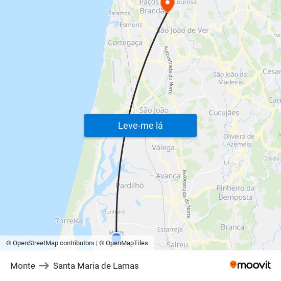 Monte to Santa Maria de Lamas map
