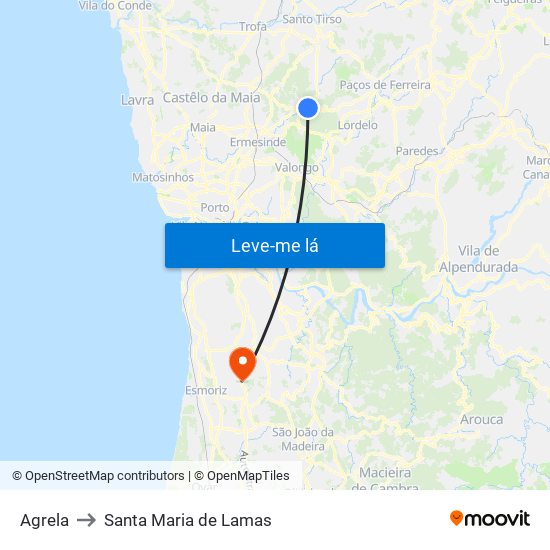 Agrela to Santa Maria de Lamas map
