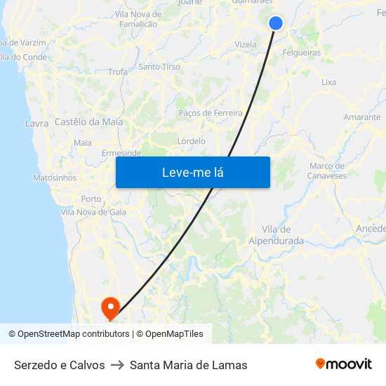 Serzedo e Calvos to Santa Maria de Lamas map