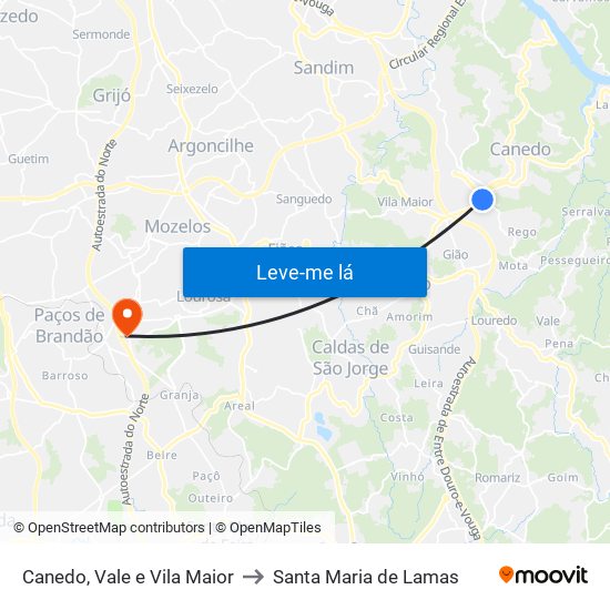 Canedo, Vale e Vila Maior to Santa Maria de Lamas map