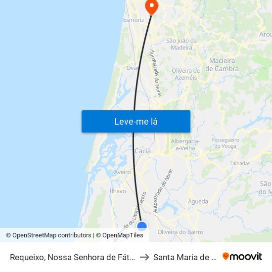 Requeixo, Nossa Senhora de Fátima e Nariz to Santa Maria de Lamas map