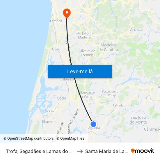 Trofa, Segadães e Lamas do Vouga to Santa Maria de Lamas map