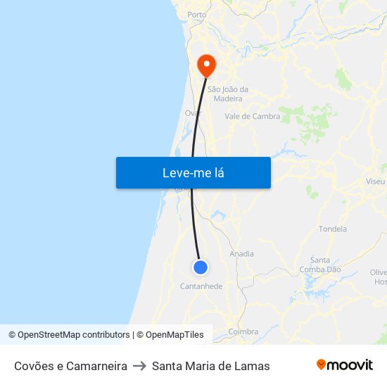 Covões e Camarneira to Santa Maria de Lamas map