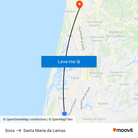 Sosa to Santa Maria de Lamas map