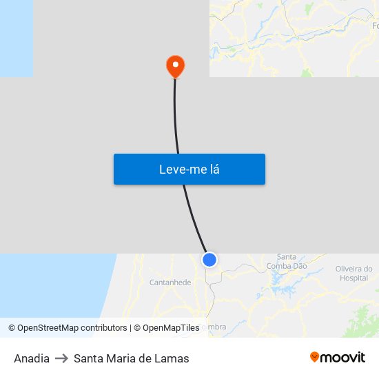 Anadia to Santa Maria de Lamas map