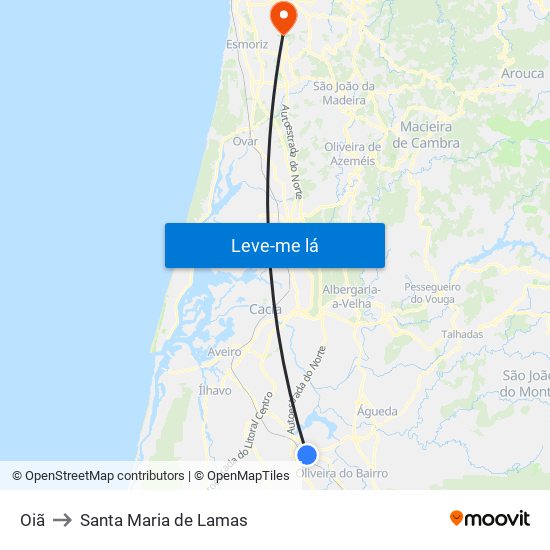 Oiã to Santa Maria de Lamas map