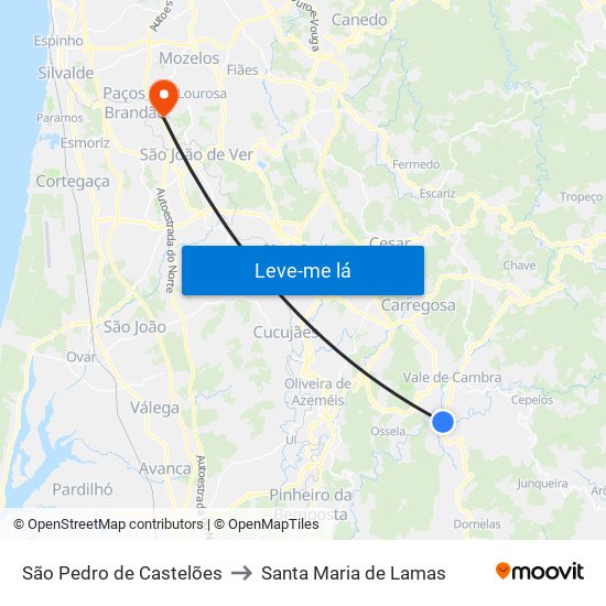 São Pedro de Castelões to Santa Maria de Lamas map