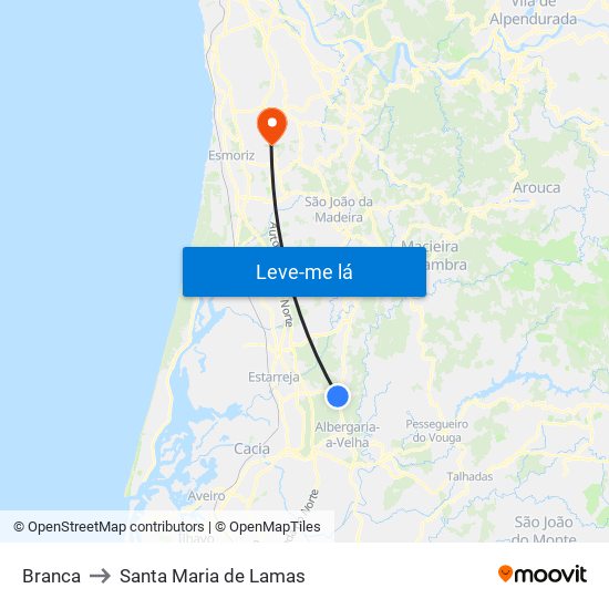 Branca to Santa Maria de Lamas map