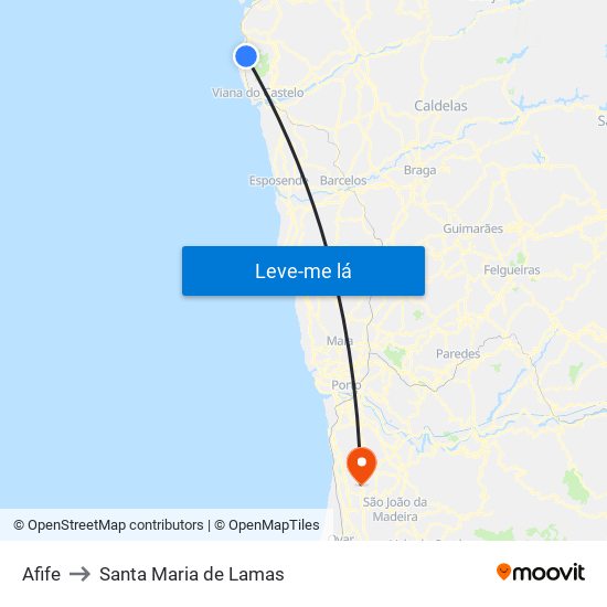 Afife to Santa Maria de Lamas map