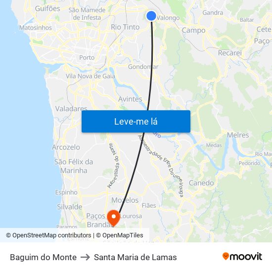 Baguim do Monte to Santa Maria de Lamas map