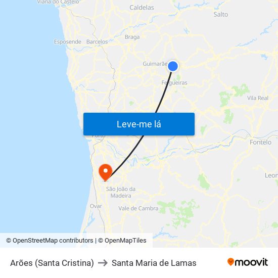 Arões (Santa Cristina) to Santa Maria de Lamas map