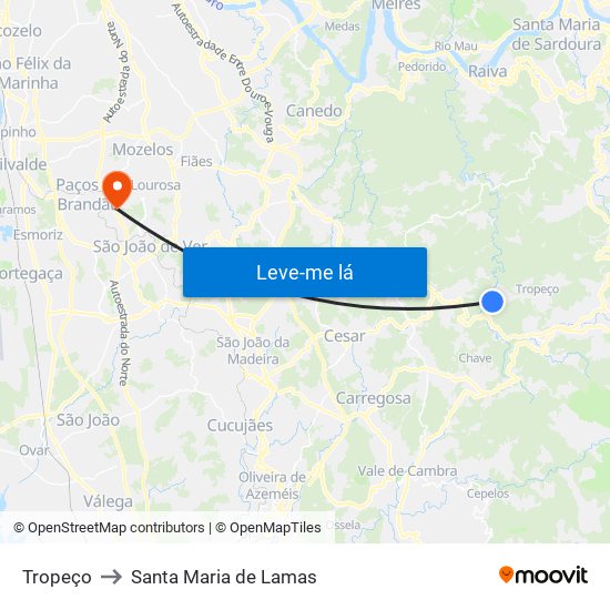 Tropeço to Santa Maria de Lamas map