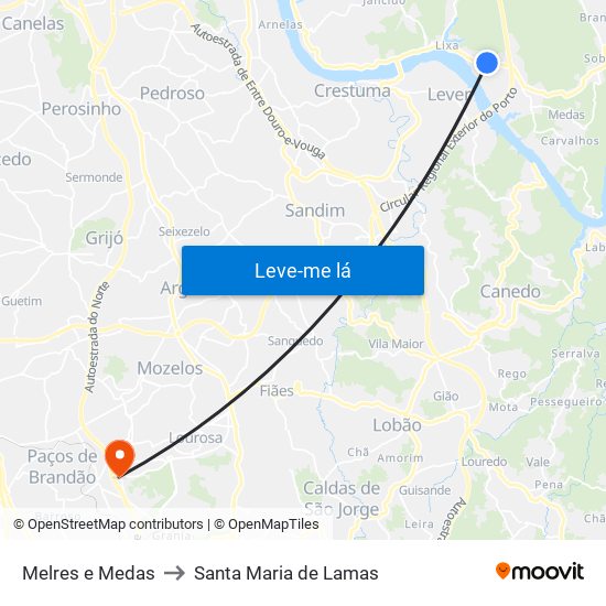 Melres e Medas to Santa Maria de Lamas map