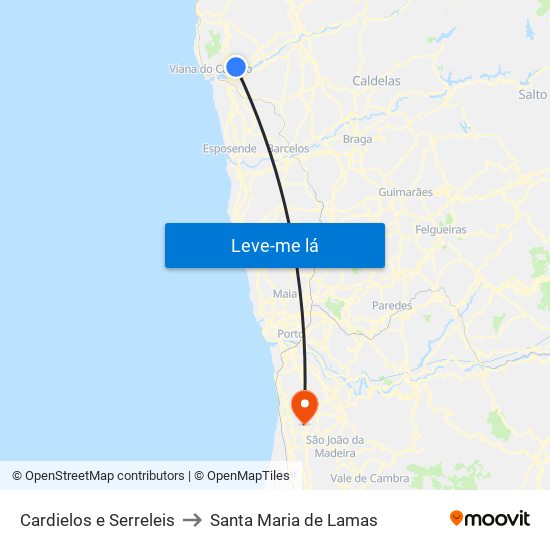 Cardielos e Serreleis to Santa Maria de Lamas map