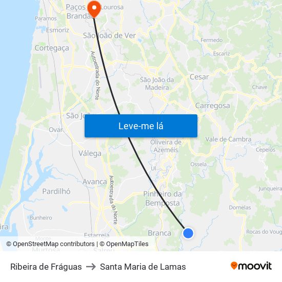 Ribeira de Fráguas to Santa Maria de Lamas map