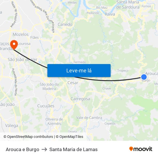 Arouca e Burgo to Santa Maria de Lamas map