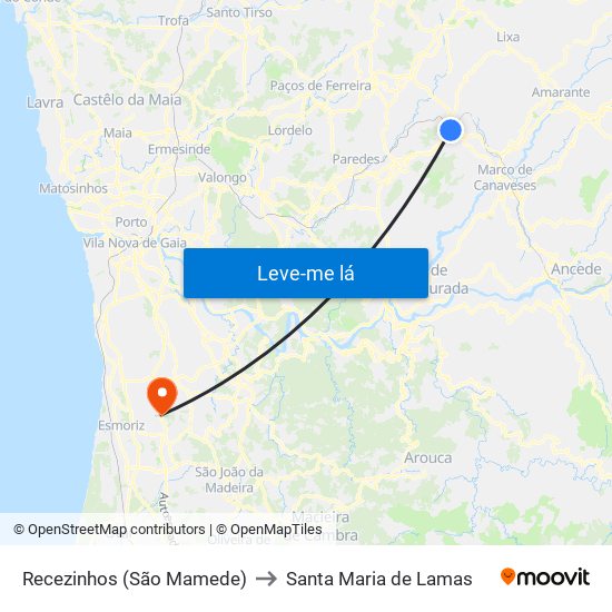 Recezinhos (São Mamede) to Santa Maria de Lamas map