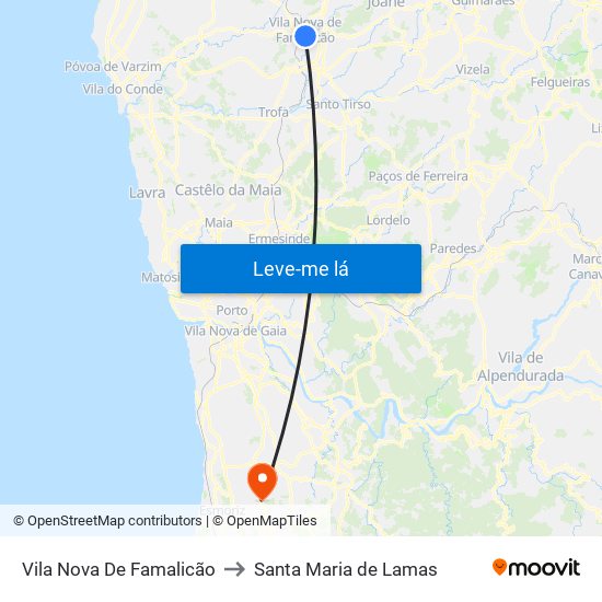 Vila Nova De Famalicão to Santa Maria de Lamas map