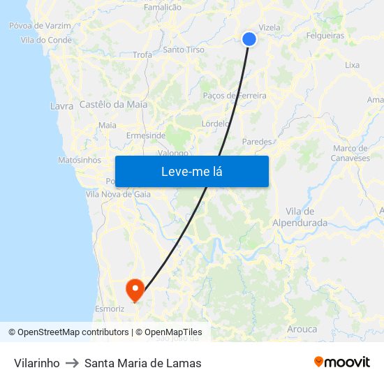Vilarinho to Santa Maria de Lamas map