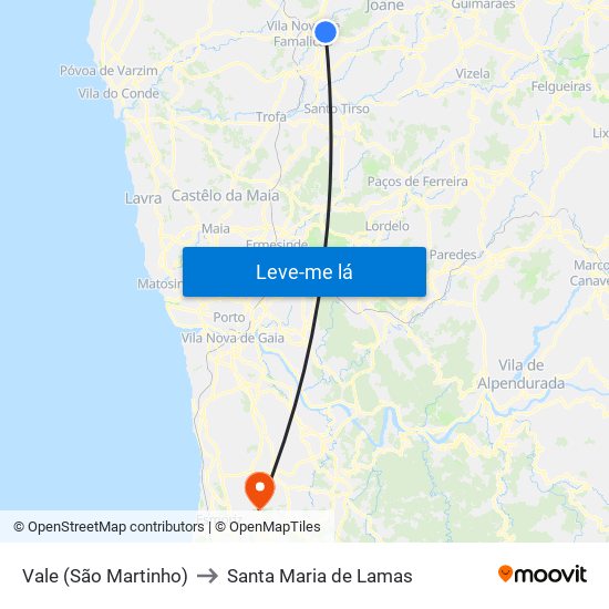 Vale (São Martinho) to Santa Maria de Lamas map