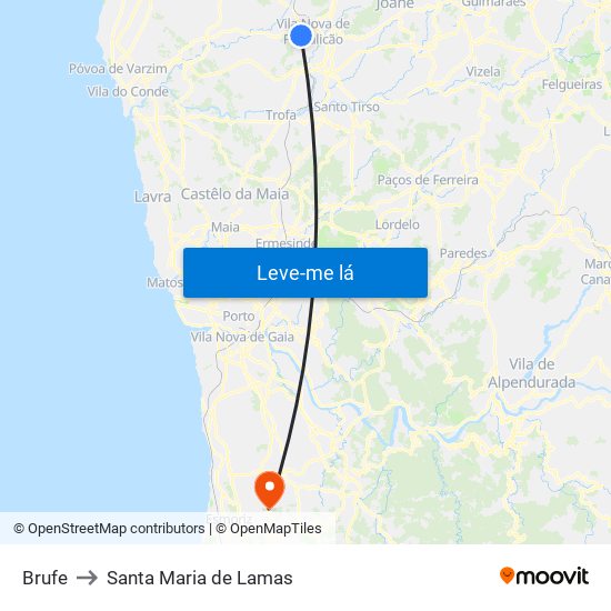 Brufe to Santa Maria de Lamas map