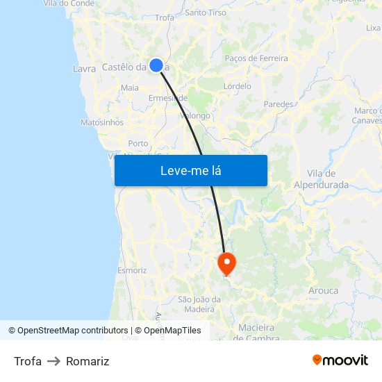 Trofa to Romariz map