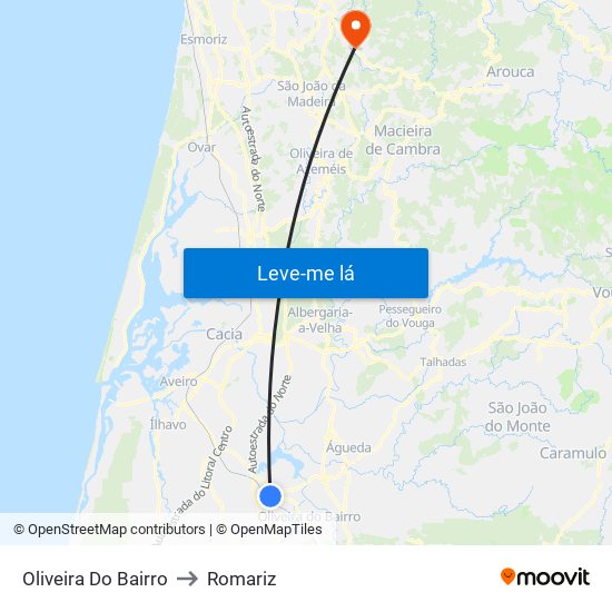 Oliveira Do Bairro to Romariz map