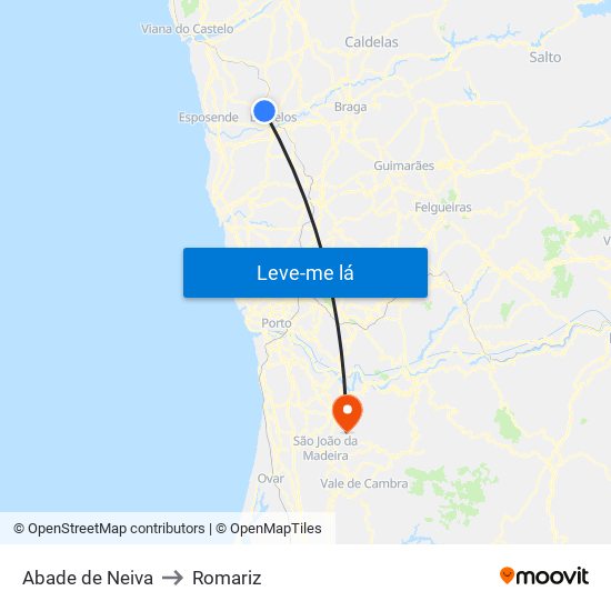 Abade de Neiva to Romariz map