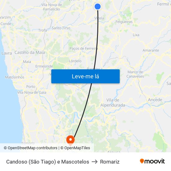Candoso (São Tiago) e Mascotelos to Romariz map
