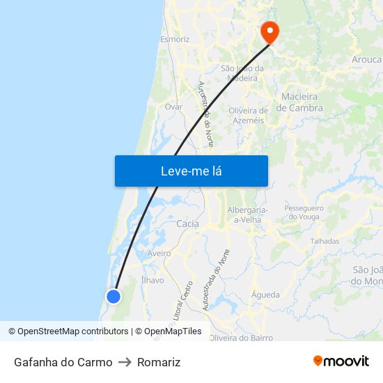 Gafanha do Carmo to Romariz map