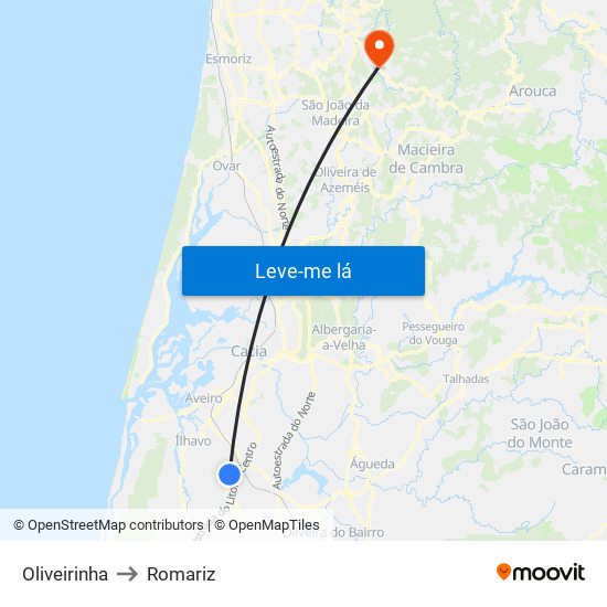 Oliveirinha to Romariz map