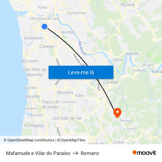 Mafamude e Vilar do Paraíso to Romariz map