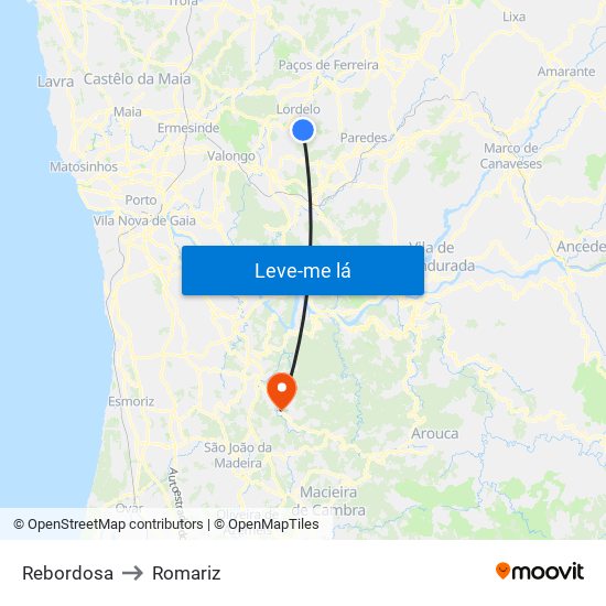 Rebordosa to Romariz map