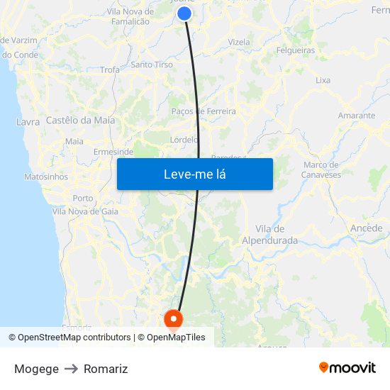 Mogege to Romariz map