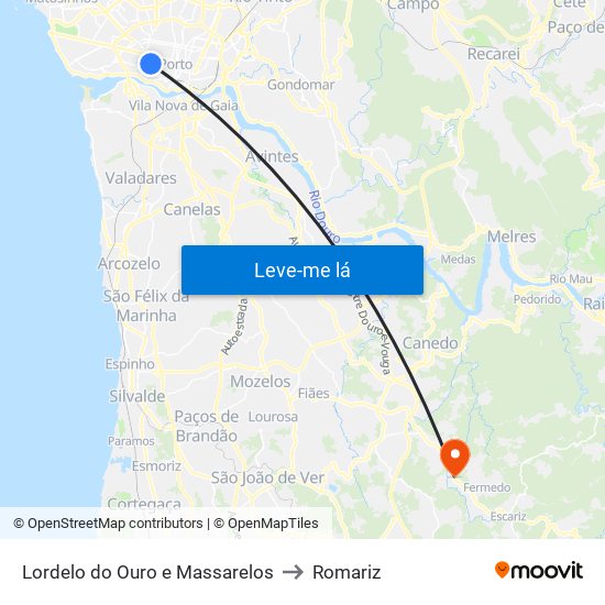 Lordelo do Ouro e Massarelos to Romariz map